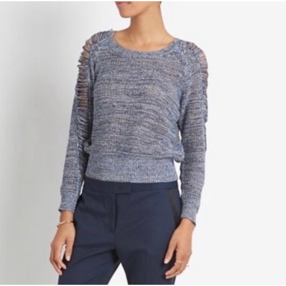 IRO Yana Open Knit Slash Sleeve Sweater Gray Round Neck Cotton size 2/XS